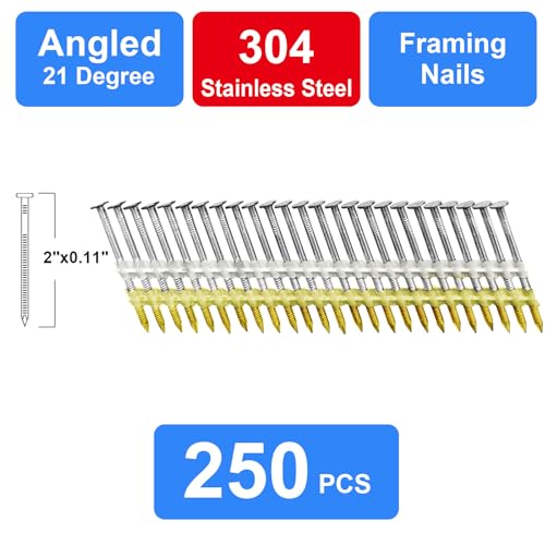 304 Stainless Steel 21 Degree 2 Inch Framing Nails,250-Pack - size: 2"--250 pcs