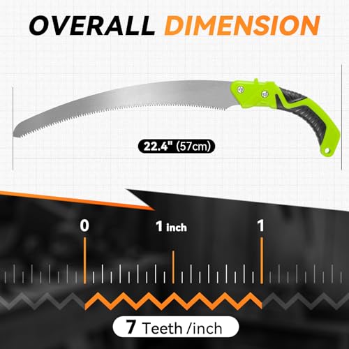 Auto Dynasty 15.5" Curved Pruning Handsaw with Sheath Non-Slip Grip, Green - style: Curved Blade Waist Saw