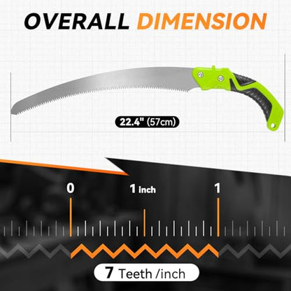 Auto Dynasty 15.5" Curved Pruning Handsaw with Sheath Non-Slip Grip, Green - style: Curved Blade Waist Saw