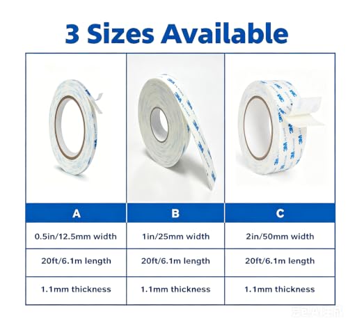 3M Double Sided 1600T Adhesive PE FoamTape 1/2in x 20ft, Heavy Duty Mounting Tape for Wall, Waterproof Foam Tape for Outdoor & Indoor Use, Picture Hanging, Poster, Car Trim, Removable and Damage Free - size: 1/2"X20ft, 1 Roll