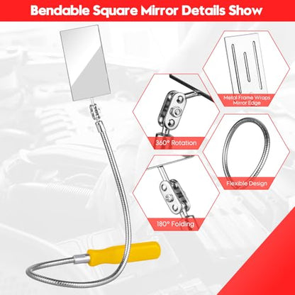 Telescoping & Bendable Inspection Mirror – 2Pcs Square Heads, Orange/Yellow - color: Orange/Yellow