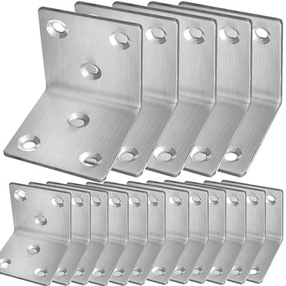 20Pcs Stainless Steel Angle Brackets 1.6"x1.6" Black L Brackets for Wood - style: Silver