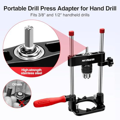 ArtyMaster Portable Drill Guide for Straight Holes – Precision Drilling Jig with Chuck Key, Drill Guide Attachment, Portable Drill Press Adapter for Woodworking, WT116A