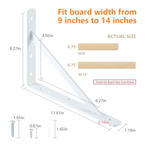 Heavy Duty Shelf Brackets, 12 x 8 Inch White Metal L Brackets, 6 Pack - style: White