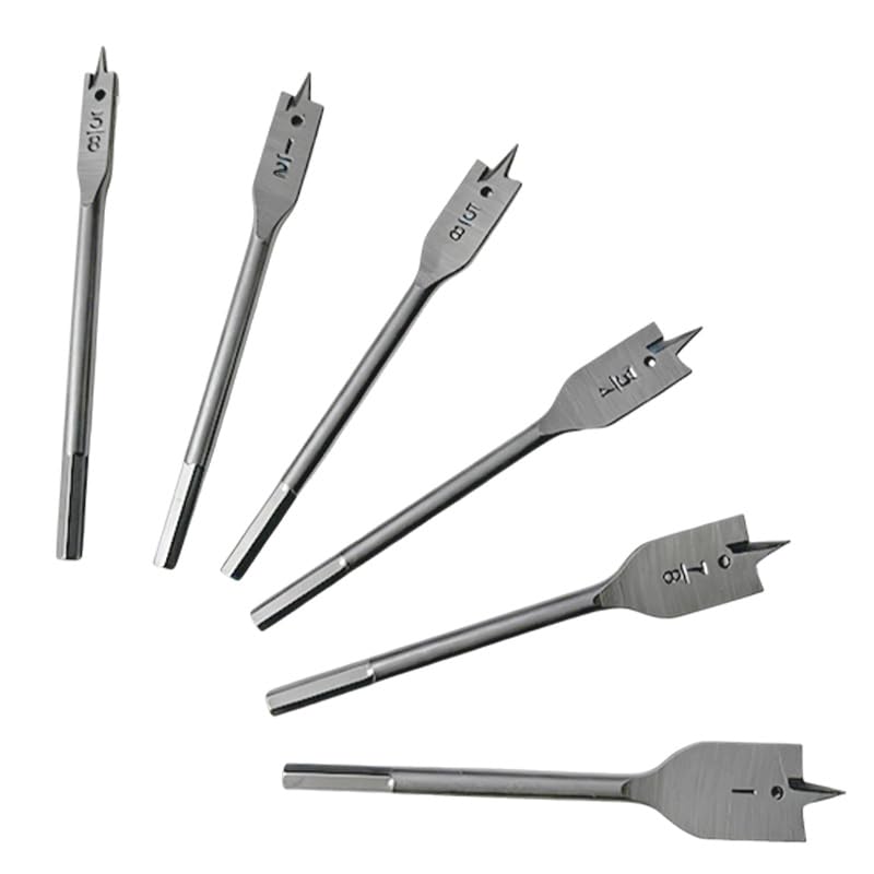 6Pcs Spade Drill Bit Set, 3/8" to 1" Titanium Coated High Carbon Steel Flat Paddle Bits, Quick Change Hex Shank Self-Centering Hole Cutter for Woodworking DIY Projects