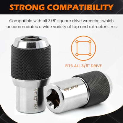 Tap Socket Set, 2pcs Tap Sockets With 1pc 3/8" Socket Adapter, Adjustable Taps Extractor Tool, Durable Threading-Tap Extractors for Taps Reamers Screw Extractors