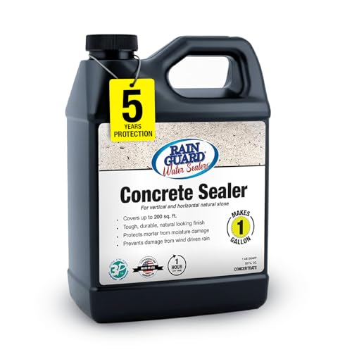 Rain Guard Concrete Sealer Concentrate | Makes 1 Gallon | Natural Finish | Deep Penetrating Protection Against Water and Salt Damage for All Concrete Surfaces | Silane/Siloxane Waterproofer - size: 32 fl oz. (Makes 1 Gallon)