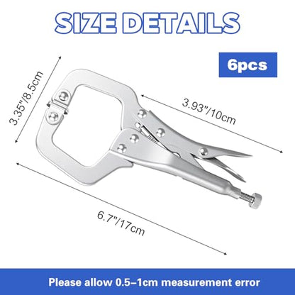 6Pcs C Clamp Locking, 6 Inch Heavy Duty Welding Clamps Pliers Set with Swivel Pads, Vise Grip Clamps for Metalworking, Woodworking, Home Workshop & Professional Repair