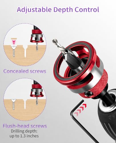 Countersink Drill Bit Set for Wood, 8-Piece Depth Stop Collar