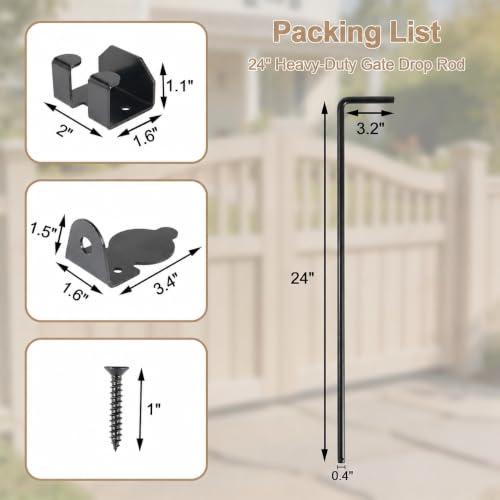 24" Cane Bolt Heavy Duty Drop Rod Gate Stopper Hardware, Gate Ground Latch for Wooden Fences Metal Gates Doors, Gate Drop Pin for Holding Gate to The Ground, Black Finish(2 Pack) - size: 24 Inch