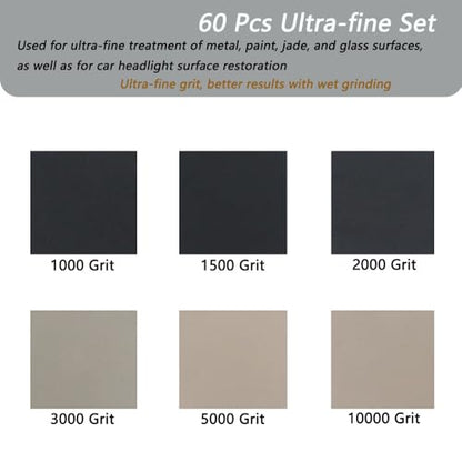 60 Pcs 5 Inch 8 Hole 1000/1500/2000/3000/5000/10000 Grit Wet and Dry Sanding Discs, Round Hook and Loop Disc Sandpaper for Random Orbital Sanders - style: Mix 1000-10000 Grit
