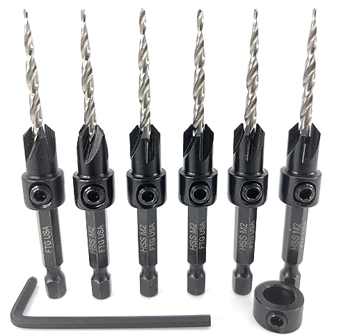 FTG USA 6 Pc #6 (9/64") Countersink Drill Bit Set with Tapered Drill Bits - size: #6, style: Same Sort 6 Pc