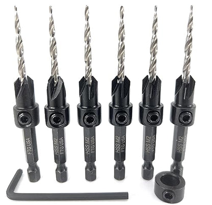 FTG USA 6 Pc #6 (9/64") Countersink Drill Bit Set with Tapered Drill Bits - size: #6, style: Same Sort 6 Pc