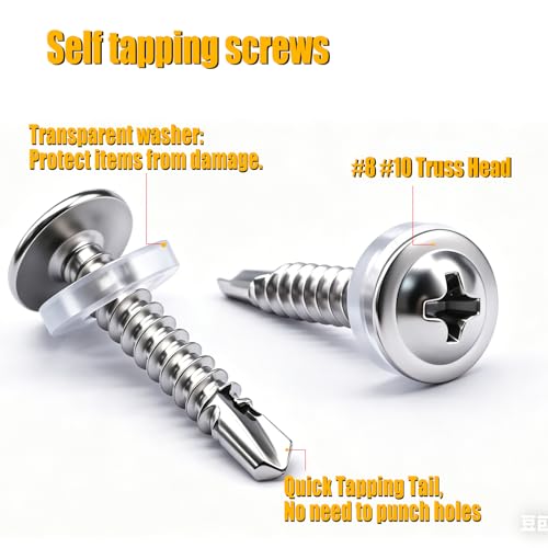 weideer 1220pcs #8#10 Self Tapping Screws for Metal,410 Stainless Steel Sheet Metal Screws Assortment Kit, Truss Head Quick Tapping Self Drilling Screw with Rubber Washer (610 Sets) - size: SV 1220PCS #8#10 Kit