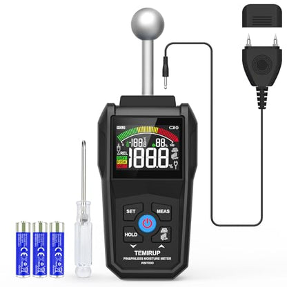 Pin & Pinless Moisture Meter with Color LCD & Acoustic Alarm, Detects up to 20-40 mm; Digital Moisture Detector for Wood, Drywall, Masonry & Other Building Materials