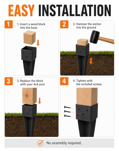 4x4 Post Anchor Ground Spikes, 4-Pack, 16 in, Black - color: 4''X4''--4 Pack