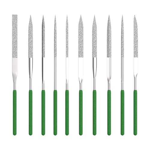 HUHAO 10-Piece Mini Diamond Needle File Set 3x140mm Small Metal Riffler Files Jewelers File Precision Hand Tools for Metal Glass Wood Stone Jewelry - Round Triangular Square Flat Shape - color: Silver, size: 3*140