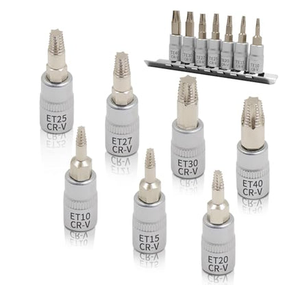 7PCS Torx Star 6 Point 1/4" Drive Socket Kit, Broken Bolt Extractor