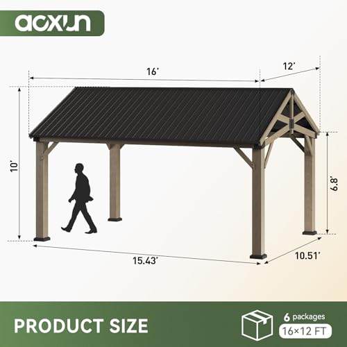 Aoxun 12' x 16' Wood Gazebo with Galvanized Steel Gable Roof, Gray - color: Taupe Gray, size: 12' x 16'