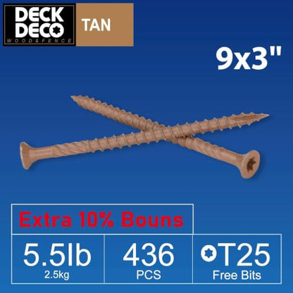 Wood Screws #9 x 3 Exterior Deck Screws436pcs(Approx) 5.5 lb/Box - size: #9x3"