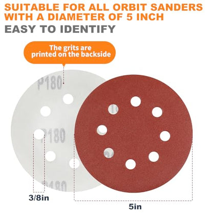 150 PCS 5 Inch Sanding Discs, 9 Grits Premium Orbital Sander Pads