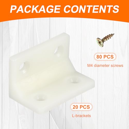 Generic 20pcs Plastic l Brackets 1.5"x0.9" (38.1x22.3mm) Large Square l Shape Bracket 90 Degree Right Angle Corner Brace with Screws for Shelves Wood Cabinet Chair Drawer Fence, Yellow