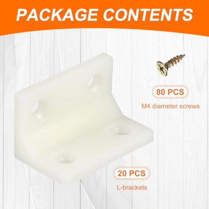 Generic 20pcs Plastic l Brackets 1.5"x0.9" (38.1x22.3mm) Large Square l Shape Bracket 90 Degree Right Angle Corner Brace with Screws for Shelves Wood Cabinet Chair Drawer Fence, Yellow