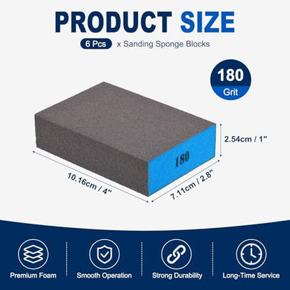 6Pcs 180Grit Sanding Sponges, Wet Dry Sanding Blocks - size: 180Grit