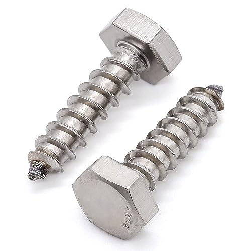 Glvaner (10 pcs) 3/8" x 1-1/2" Stainless Steel Hex Head Lag Bolts, Hexagonal Head Lag Screws, 304 Stainless Steel 18-8, Secure Hold for Wood - size: 3/8 x 1-1/2"