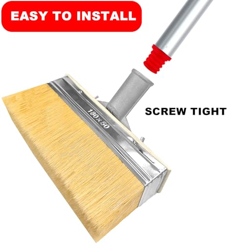 2 Pack Deck Stain Brush with Threaded Long Handle 7 Inch Deck Stain Applicator, 60" Extension Pole Deck Stain Applicator with 3" Paint Brushes Set for Painting Wood Deck, Fence, Wall and Furniture
