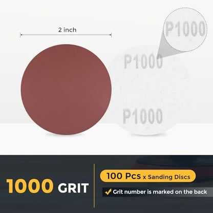HARFINGTON 100 Pcs 2 Inch Sanding Discs 1000 Grit Red Aluminum Oxide - size: 2 Inch(1000 Grit)