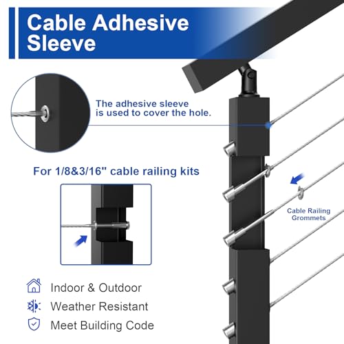 BLIKA 60Pack Cable Railing Adhesive Sleeves for Deck Stair Railings Posts - size: Silver