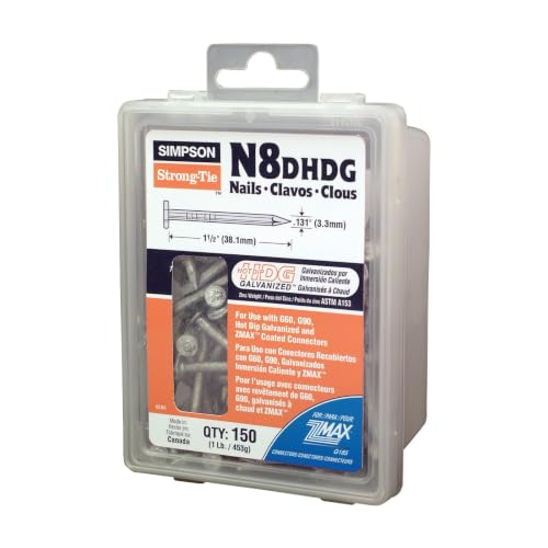Simpson Strong-Tie N8DHDG-R Strong-Drive SCN Smooth-Shank Connector Nail, 8d x 1-1/2 in. x 0.131 in., Hot-Dip Galvanized, 150-Count 1 lb Box, 12-Pack (1,800 Nails Total)