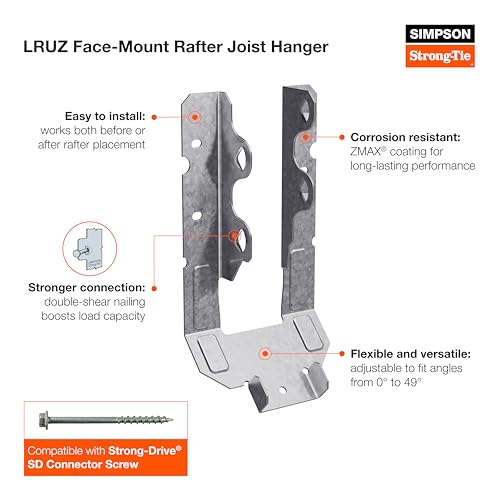 Simpson Strong-Tie Rafter Hanger LRU26Z - Adjustable Slope, Face-Mount, 18-Gauge Steel - Pack of 25