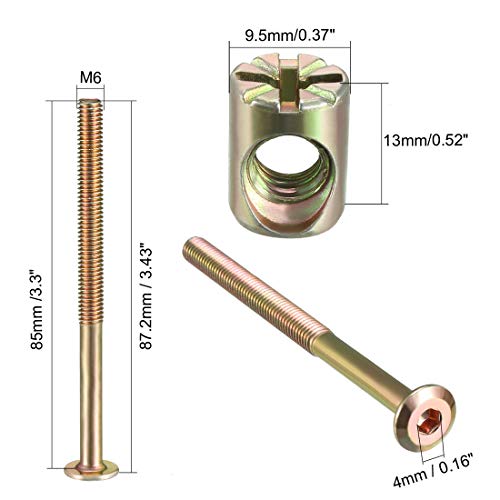 uxcell M6x85mm Furniture Bolt Nut Set Hex Socket Screw 48mm Thread L 4Sets - size: 85mm