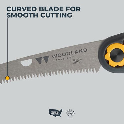 Woodland Tools Duralight Folding Saw – Curved Pruning Saw with Hardened Steel Blade, 3-Position Lock, Soft Grip Handle – Manual Tool for Tree Trimming, Branch Cutting, and Yard Work - style: Compact Duralight Folding Saw