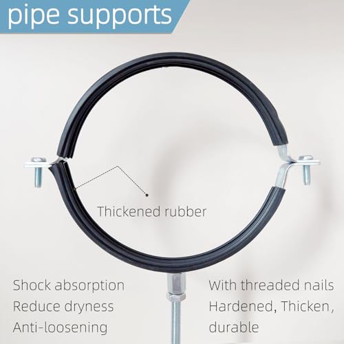 2 Sets Premium 6 Inch Adjustable Pipe Metal Bracket，Heavy Duty Galvanized Iron Stove Pipe Hanger Strap，Wall Support Chimney Round Split Ring Dryer Vent Hose Duct PVC Holder，with All Mounting Screws