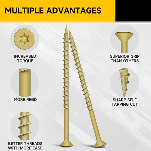 152Pcs Wood Screws #10 x 2-1/2" 2lb Box, Deck Screws 2 1/2 Inch, T25 Torx Drive Head, Outdoor Construction Screws, Rust Resistant, Epoxy Coated for Exterior Wood Working, Tan by Mywish - size: 2lb Box, style: #10 x 2-1/2"