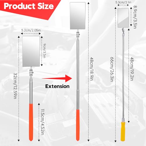Telescoping & Bendable Inspection Mirror – 2Pcs Square Heads, Orange/Yellow - color: Orange/Yellow