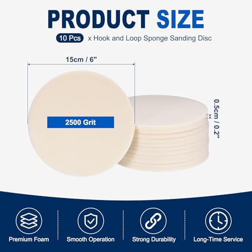 10Pcs 6 Inch Hook and Loop Sponge Sanding Disc, 2500 Grit - size: 6 Inch 2500 Grit