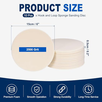 10Pcs 6 Inch Hook and Loop Sponge Sanding Disc, 2500 Grit - size: 6 Inch 2500 Grit