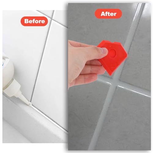 Gosknor 10pcs Plastic Caulking Tool Set, Reuse Grout Scraper Sealant Profiling Finishing Smoothing Tool Caulk Smoother Remover for Window Kitchen Bathroom Floor Sink Joint Sealing (Red) - color: Red