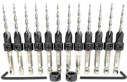 FTG USA 12 Pc #6 (9/64") Adjustable Wood Countersink Drill Bit Set Case - style: 12 Pc Same Size