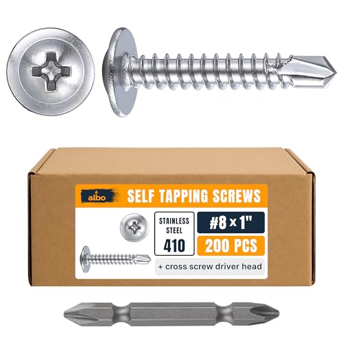ALBO 200 PCS, #8 x 1 Stainless Steel Self Tapping Screws, 410 Stainless Truss Head Sheet Metal Screws, Self Drilling Screws for Metal & Plastic, Rust Resistant Fasteners - color: Silver, size: #8 x 1"