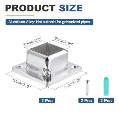 uxcell 2Pcs Square Post Base for 1x1 Posts Fittings, 3-5mm T Aluminum Alloy