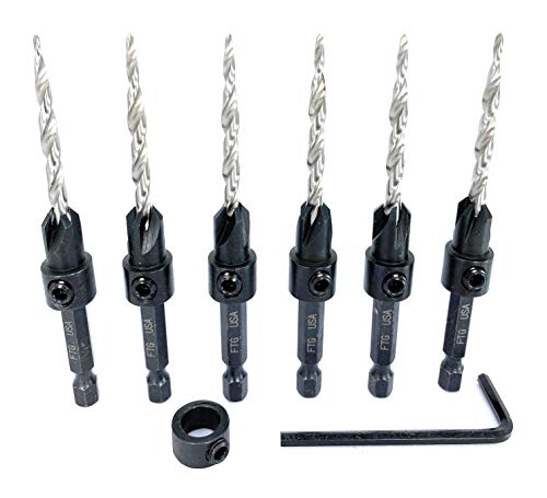 FTG USA 6 Pc #8 (11/64") Tapered Countersink Drill Bit Set with 1 Stop - size: #8, style: Same Sort 6 Pc