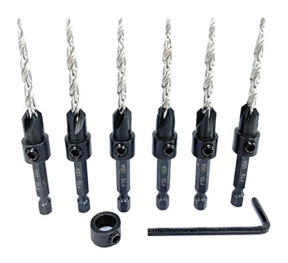 FTG USA 6 Pc #8 (11/64") Tapered Countersink Drill Bit Set with 1 Stop - size: #8, style: Same Sort 6 Pc