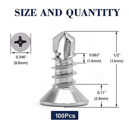 #10 x 1/2" Sheet Metal Screws 100Pcs 410 Stainless Steel Flat Head Tek Screws Fast Self Tapping Screws by SG TZH - size: #10 x 1/2"