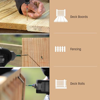 GRK Fasteners Deck Elite #9 x 1-5/8 Inch Decking Screws, 1080 PCS, Corrosion Resistant Coating, Outdoor Fencing, Railing, and Deck Fasteners, Fast Bite Tip, Star Drive Recess, T-25 Bit Included, Tan