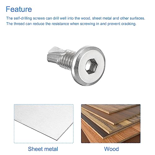 uxcell Hex Socket Self Tapping Screws, 1/4 x 3/4 410 Stainless Steel Sheet Metal Flat Head Drilling Screw 50pcs, Silver - color: Silver, size: 1/4 x 3/4"